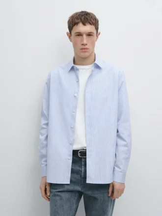 100 % bomull, stripet skjorte med normal passform