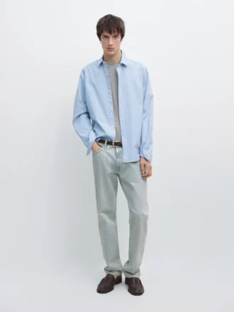 100 % bomullsskjorte i stripet poplin