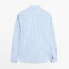 100 % bomullsskjorte i stripet poplin