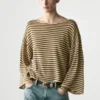 100 % bomullsstrikket genser med striper 100 % bomullsstrikket genser med striper