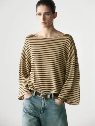 100 % bomullsstrikket genser med striper