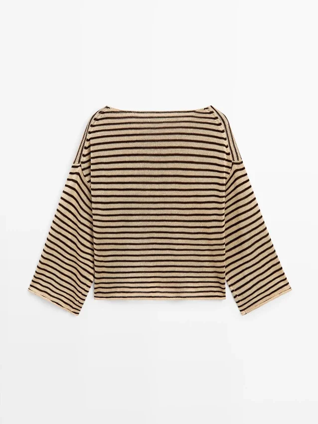 100 % bomullsstrikket genser med striper 100 % bomullsstrikket genser med striper