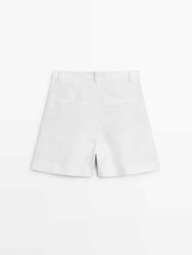 100 % lin, korte plisserte bermuda-shorts 100 % lin, korte plisserte bermuda-shorts
