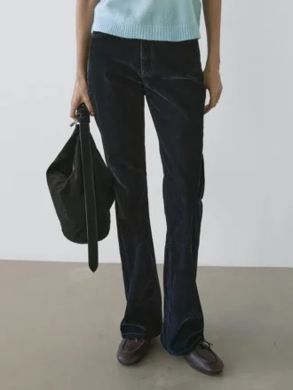 Boot-cut-jeans med høy midje og flokket overflate