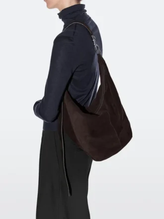 Bucketbag i spaltet semsket skinn