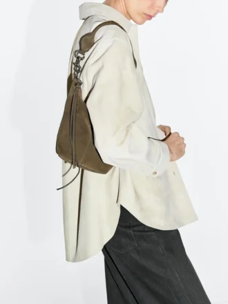 Bucketbag i spaltet semsket skinn