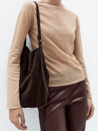 Bucketbag i spaltet semsket skinn