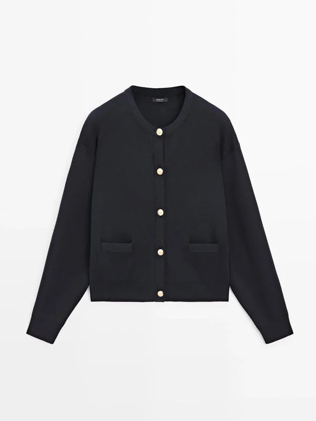 Cardigan i bomull med gullknapper Cardigan i bomull med gullknapper