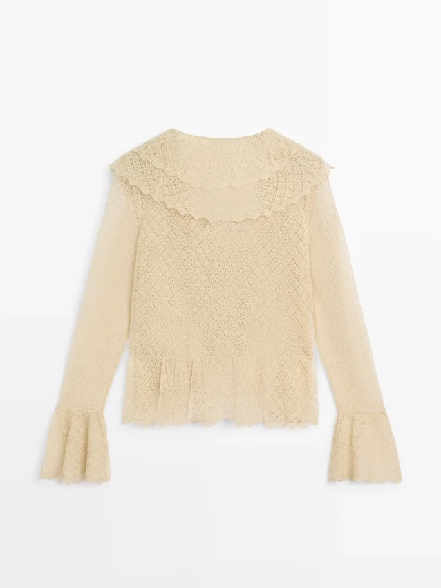 Cardigan i linblanding med volangdetaljer Cardigan i linblanding med volangdetaljer