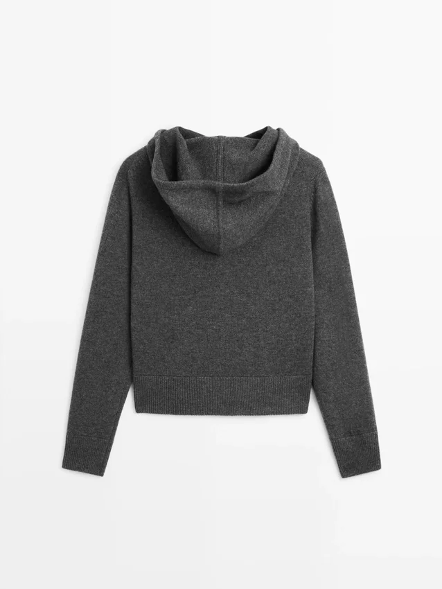 Cardigan i ullblanding med glidelås og hette Cardigan i ullblanding med glidelås og hette