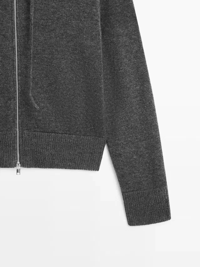 Cardigan i ullblanding med glidelås og hette Cardigan i ullblanding med glidelås og hette