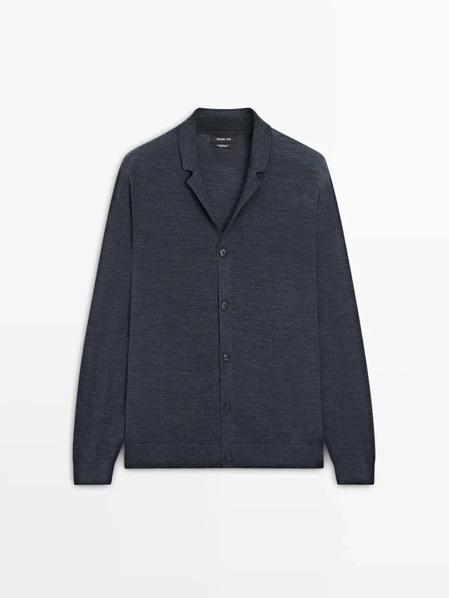 Cardigan i ullblanding med reverskrage Cardigan i ullblanding med reverskrage