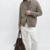 Cardigans i ullblanding med hette