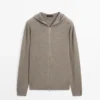 Cardigans i ullblanding med hette