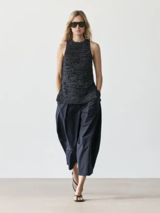 Flekket strikket halterneck-top