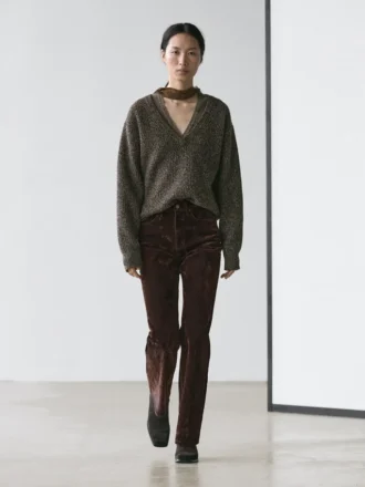 Jeans med høy midje og flokket bootcut