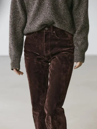 Jeans med høy midje og flokket bootcut