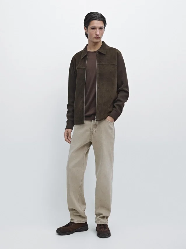 Kontrastjakke i bomull og skinn Kontrastjakke i bomull og skinn