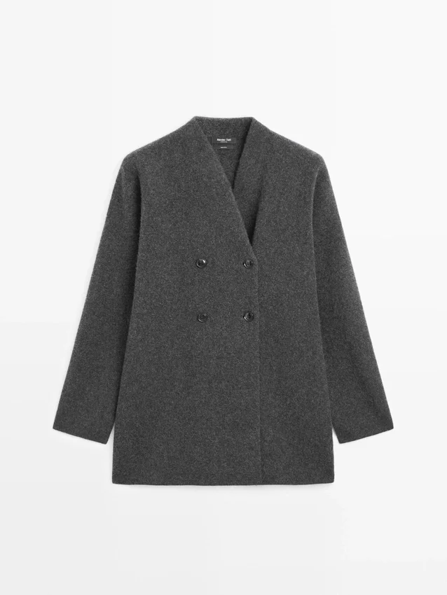 Lang dobbeltradet ullcardigan Lang dobbeltradet ullcardigan