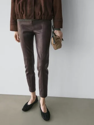 Leggings i nappaskinn med elastiske detaljer