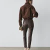Leggings i nappaskinn med elastiske detaljer