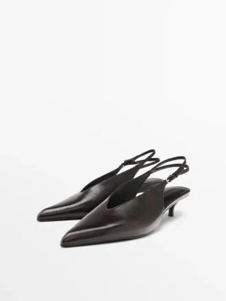 Mules med høy hæl i skinn