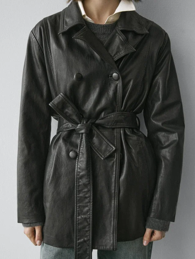 Nappa-skinnjakke med belte Nappa-skinnjakke med belte