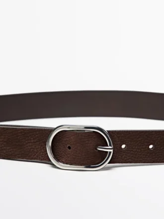 Nubuck-lærbelte med oval spenne