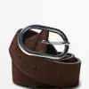 Nubuck-lærbelte med oval spenne