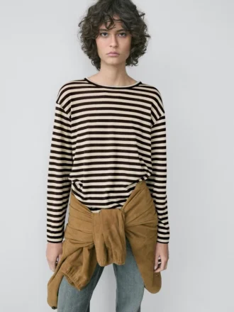 Oversize stripete T-skjorte med lange ermer