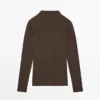 Ribbet langermet bomulls-T-skjorte Ribbet langermet bomulls-T-skjorte