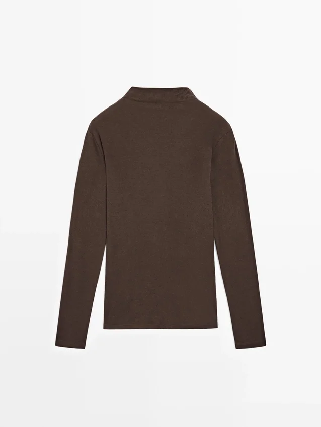 Ribbet langermet bomulls-T-skjorte Ribbet langermet bomulls-T-skjorte