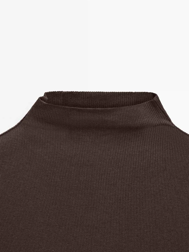 Ribbet langermet bomulls-T-skjorte Ribbet langermet bomulls-T-skjorte