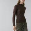 Ribbet langermet bomulls-T-skjorte Ribbet langermet bomulls-T-skjorte