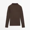 Ribbet langermet bomulls-T-skjorte Ribbet langermet bomulls-T-skjorte