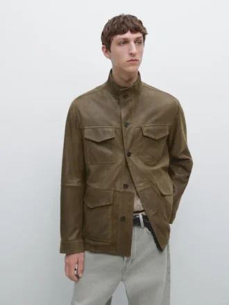 Skinnjakke i geiteskinn med slitt effekt