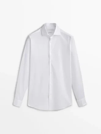Slim fit-skjorte i bomull med doble mansjetter
