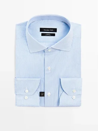 Slim fit-skjorte i stripet twill