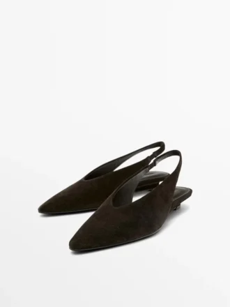 Slingback-sko i splittet semsket skinn