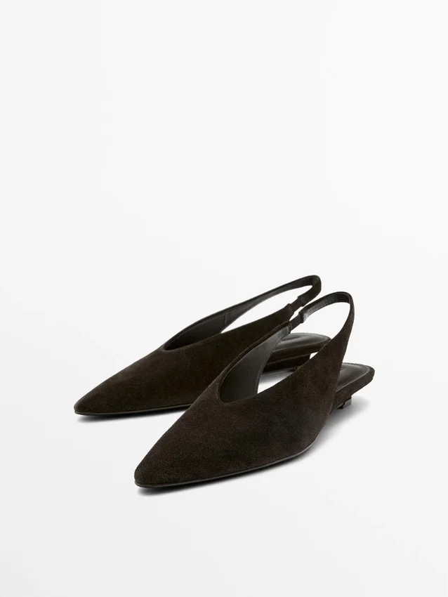 Slingback-sko i splittet semsket skinn Slingback-sko i splittet semsket skinn