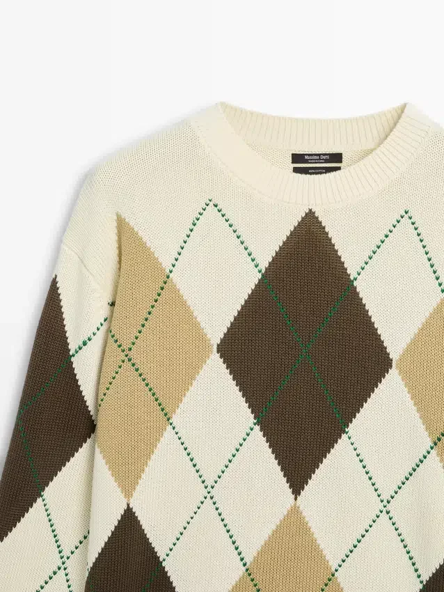 Strikkegenser i bomull med argyle-mønster Strikkegenser i bomull med argyle-mønster