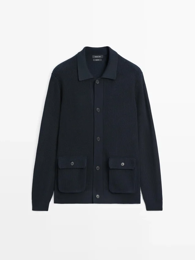 Strikket cardigan i bomull med lommer Strikket cardigan i bomull med lommer