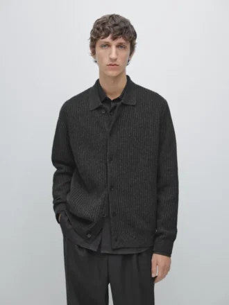 Strikket cardigan i bomulls- og ullblanding med knapper