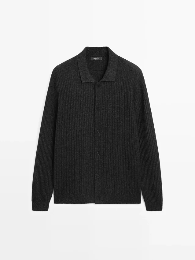 Strikket cardigan i bomulls- og ullblanding med knapper Strikket cardigan i bomulls- og ullblanding med knapper