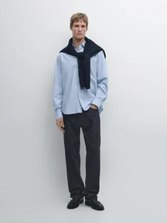 Stripet poplin-skjorte med normal passform