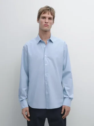 Stripet poplin-skjorte med normal passform