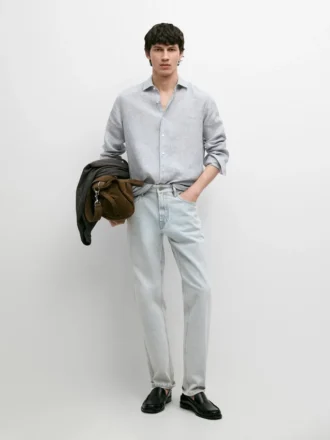 Stripet slim fit-skjorte i lin
