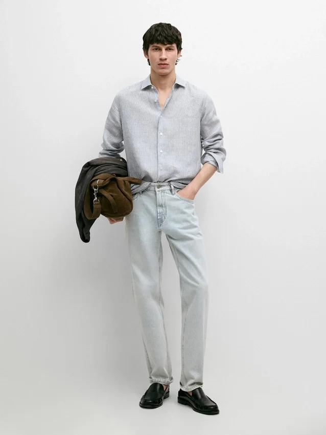 Stripet slim fit-skjorte i lin Stripet slim fit-skjorte i lin