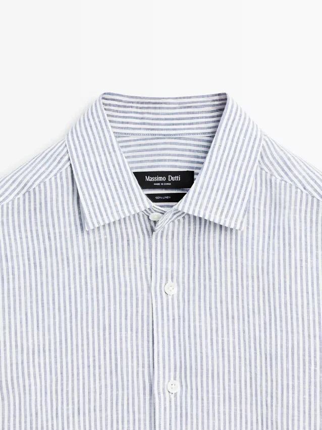 Stripet slim fit-skjorte i lin Stripet slim fit-skjorte i lin