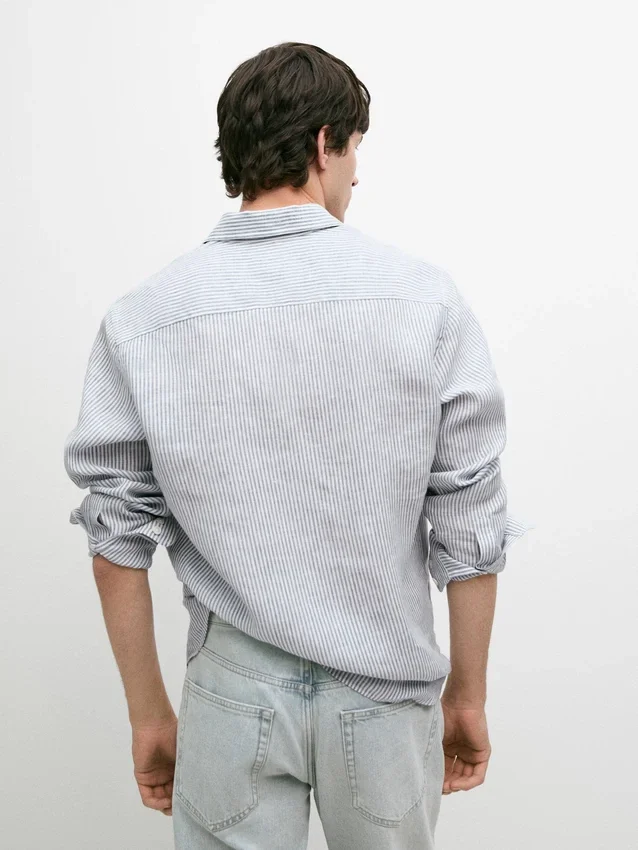 Stripet slim fit-skjorte i lin Stripet slim fit-skjorte i lin